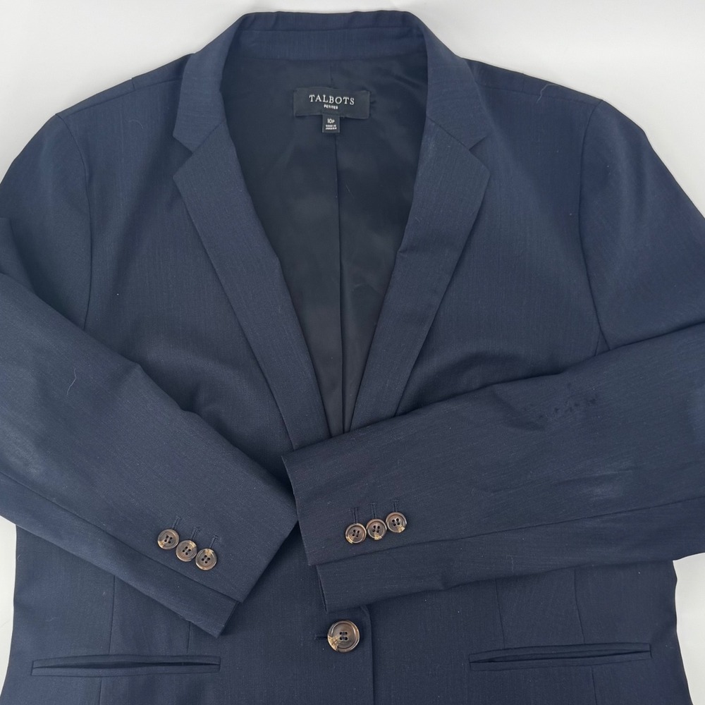 Talbots Petites Navy Blue Wool Blend One Button Blazer Jacket Size 10P‎ JO1931